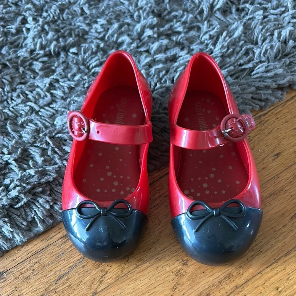 Mini Melissa Mary Jane Minnie Mouse Kids Red and Black Shoes Size 7